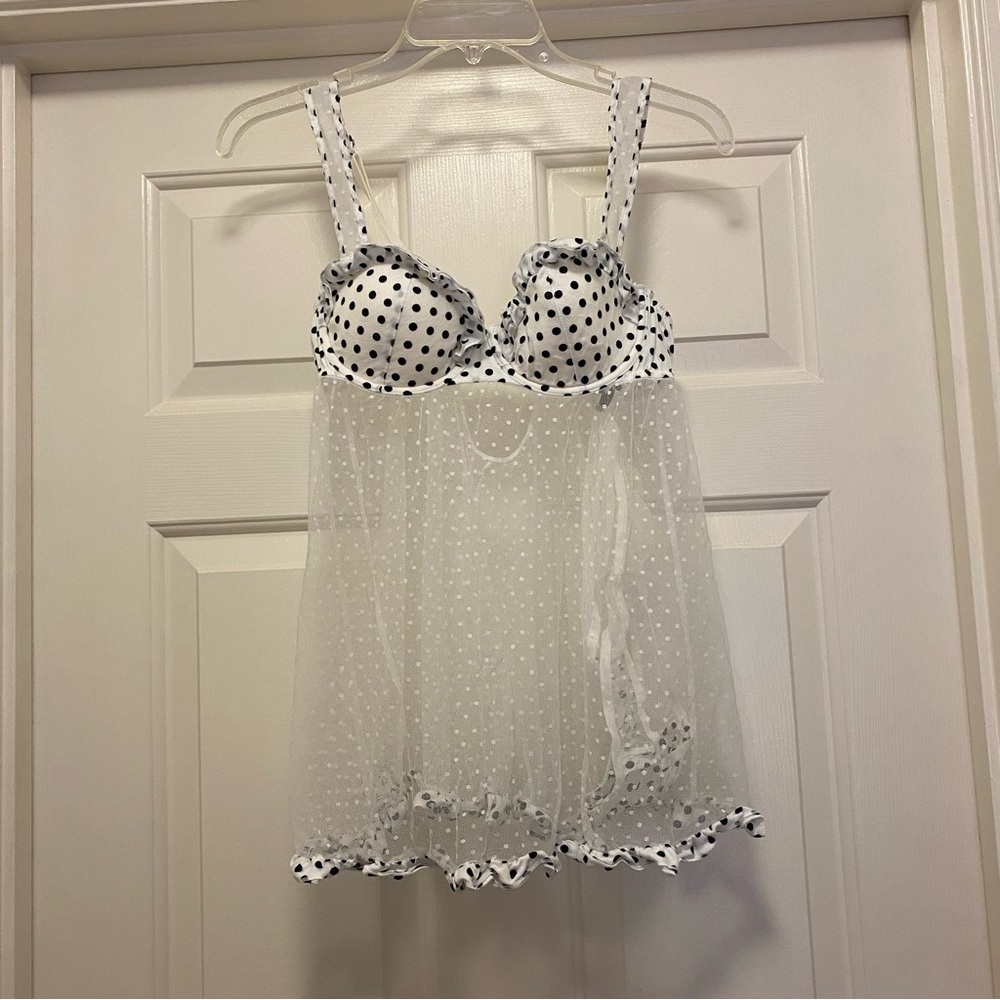 Victoria's Secret White and Black Polka Dot Babydoll